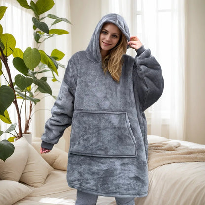 Women's Polyester Hooded Blanket with Kangaroo Pocket and Fleece Texture One Size