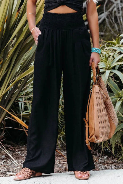 Women's Nylon-Cotton Blend Pants With Drawstring Wide-Leg And Mid Rise Breathable