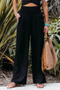 Women's Nylon-Cotton Blend Pants With Drawstring Wide-Leg And Mid Rise Breathable