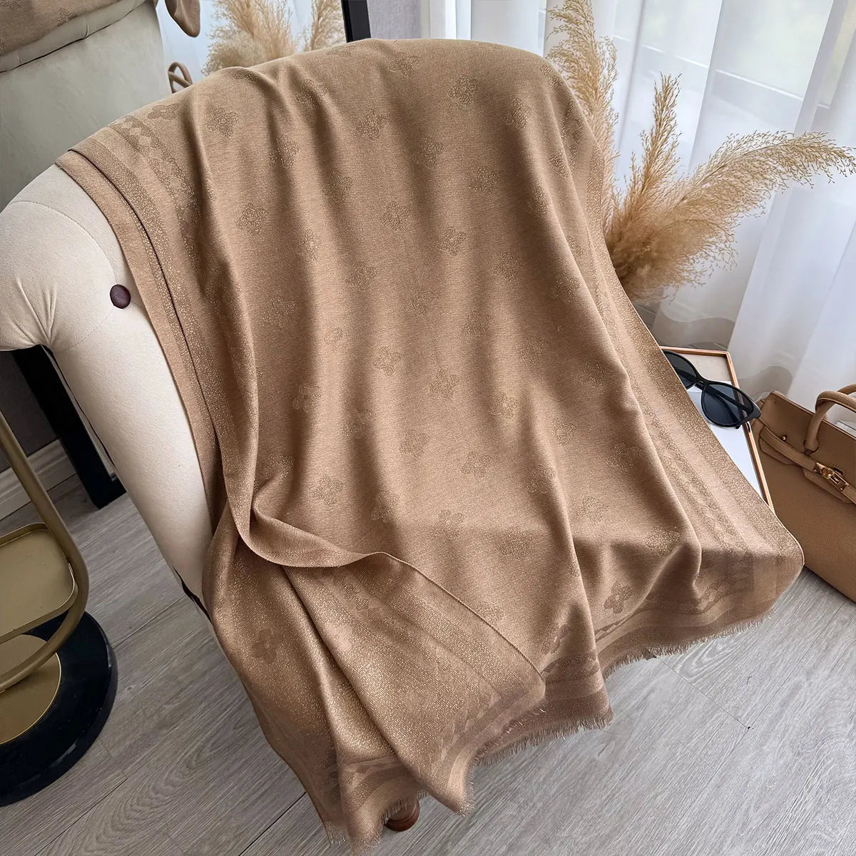 Golden Thread Shawl Lightweight Draping for Resort Wear