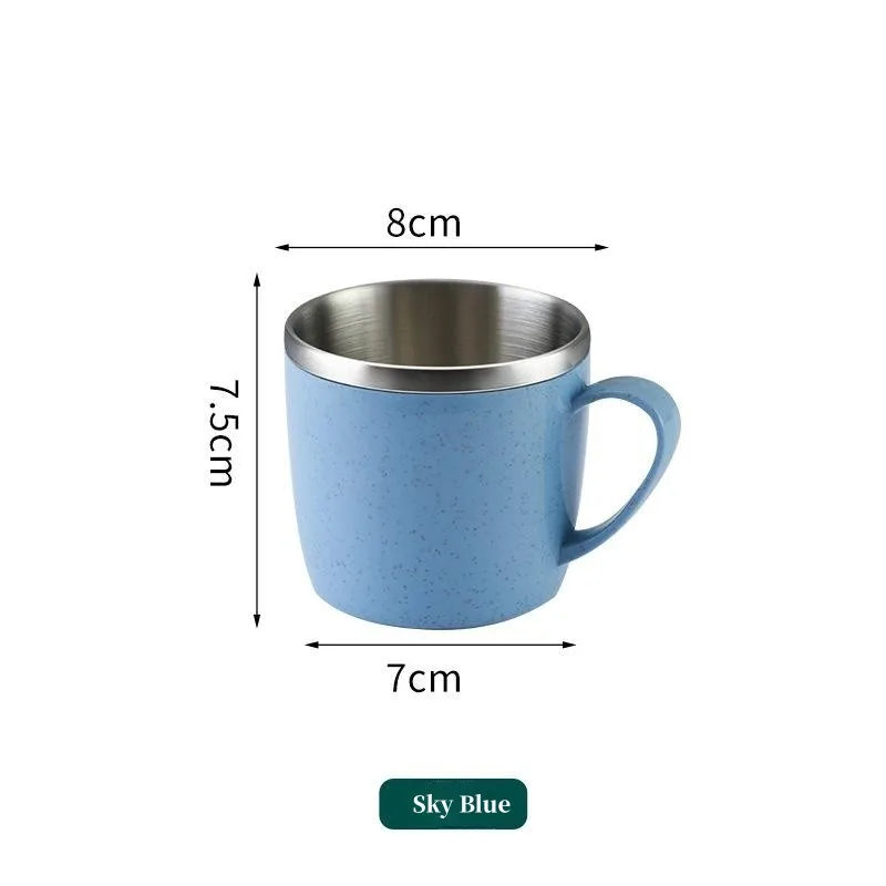 Double Layer Anti-scalding Stainless Steel Cups Plastic Handle Coffee Milk Mug Tea Drinks Water Cup for Home Office Tumbler