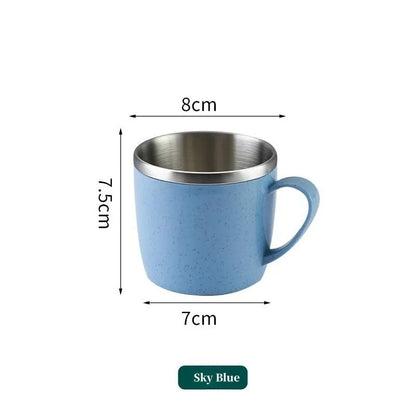 Double Layer Anti-scalding Stainless Steel Cups Plastic Handle Coffee Milk Mug Tea Drinks Water Cup for Home Office Tumbler