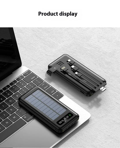 Solar Power Bank 20000mAh - Portable Fast Charging Outdoor Power Bank with Removable Cable