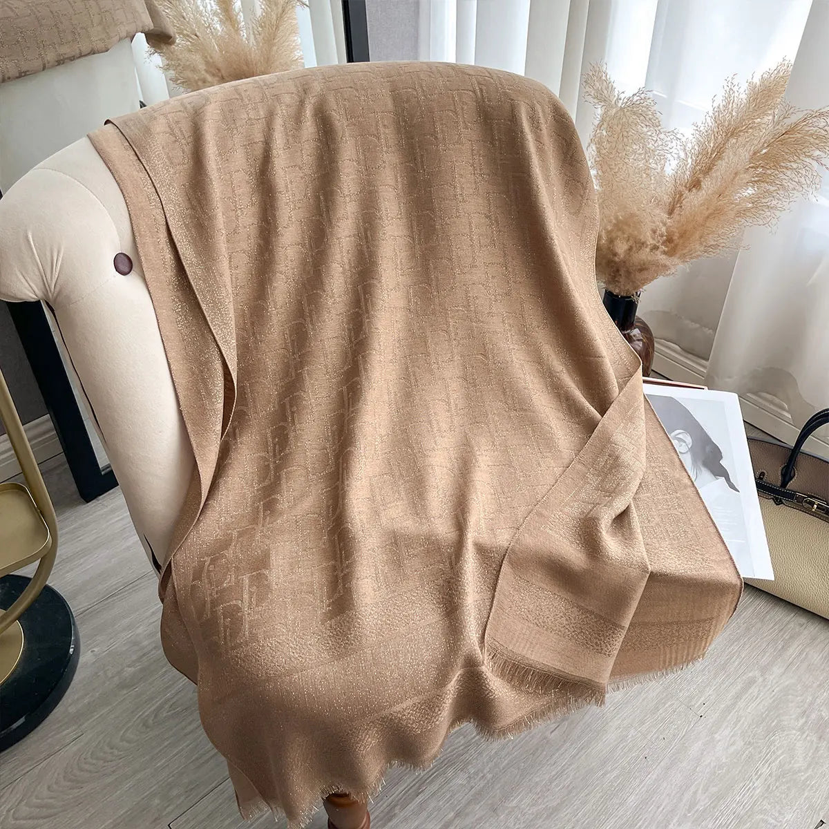 Golden Silk Blend Shawl Wrap for Women Long Scarf