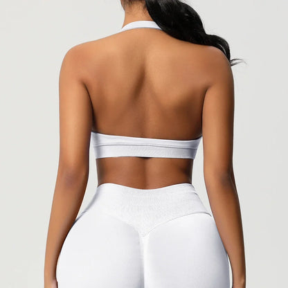 Women’s Seamless Halter Backless Push-Up Sports Bra Cotton-Poly For Gym Running