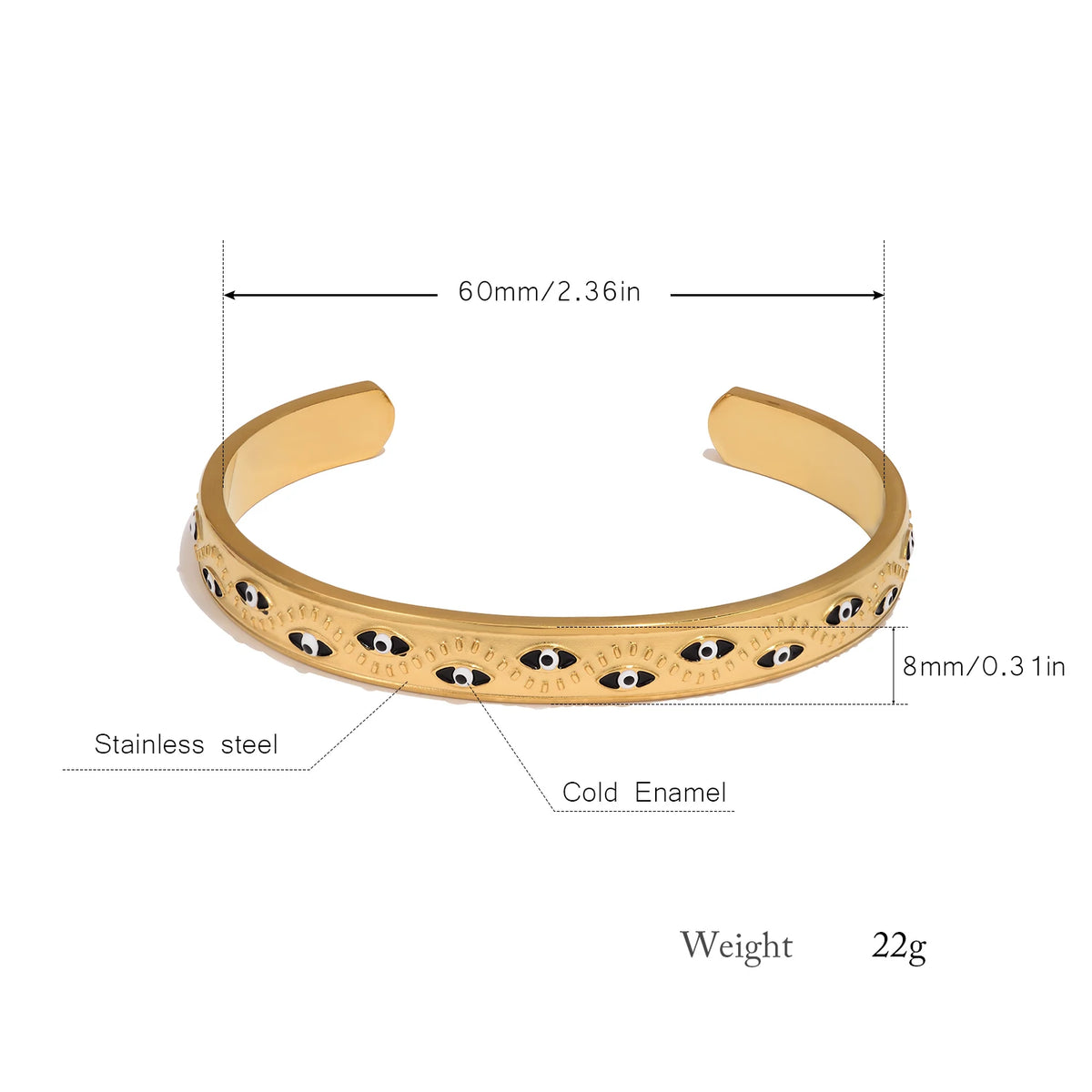 Women’s stainless steel cuff bracelet with an evil eye motif