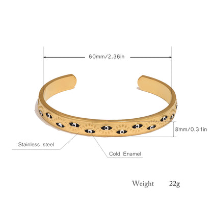 Women’s stainless steel cuff bracelet with an evil eye motif