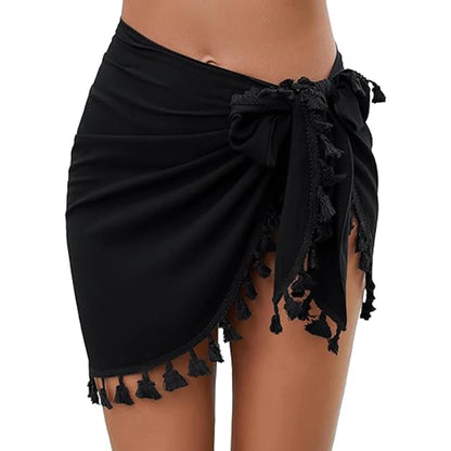 Women's Polyester Wrap Sarong With Tassel Edges And Adjustable Front Tie Short Length Lightweight