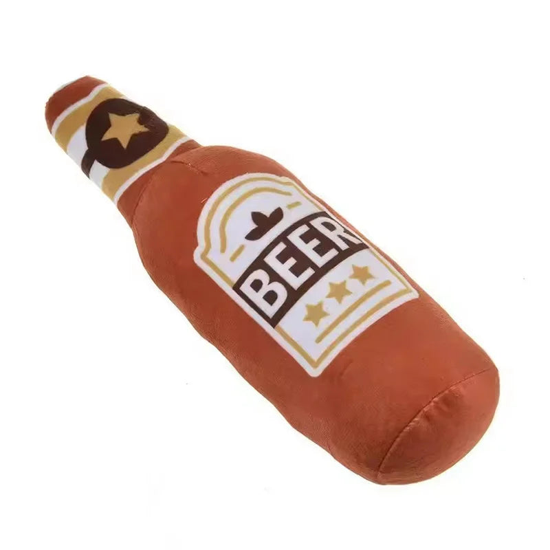 Beer Bottle Plush Dog Toy Chew Squeaker for Teeth Cleaning
