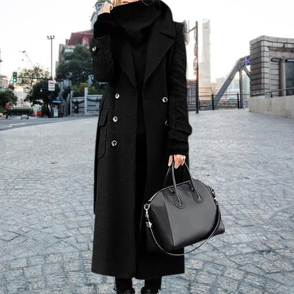 Women's double-breasted longline wool-blend overcoat