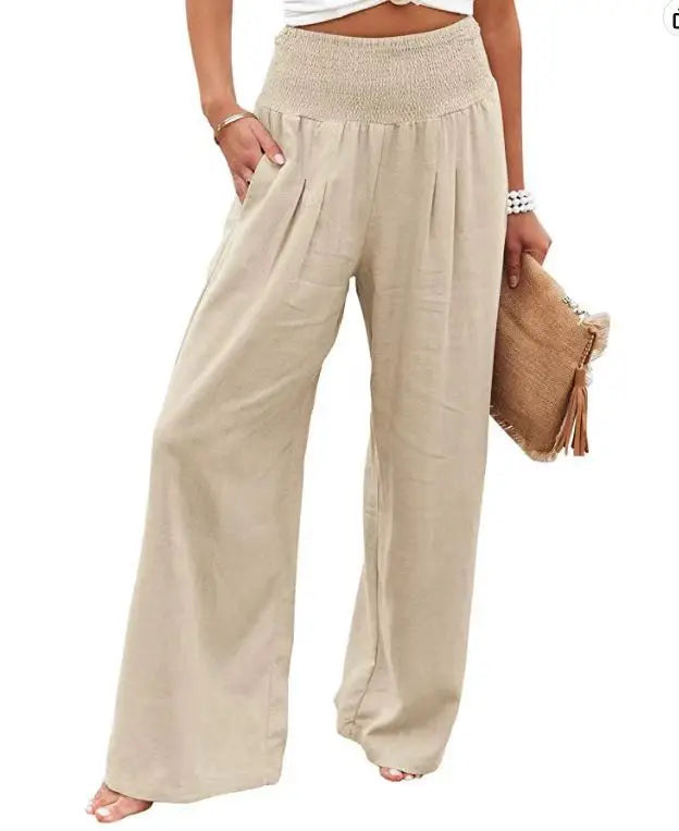 Women's Nylon-Cotton Blend Pants With Drawstring Wide-Leg And Mid Rise Breathable