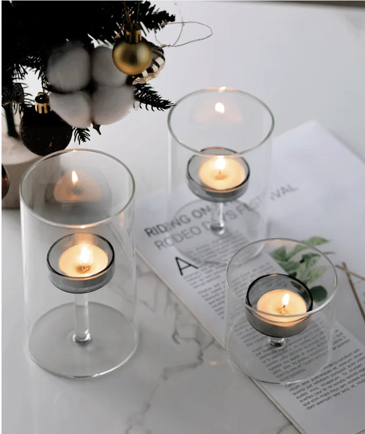 Glass candle holder for block candles and table decor