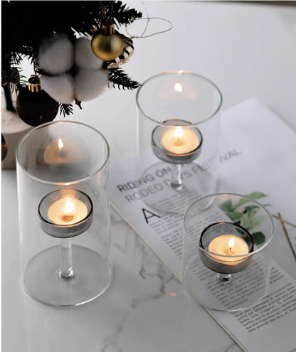 Glass candle holder for block candles and table decor