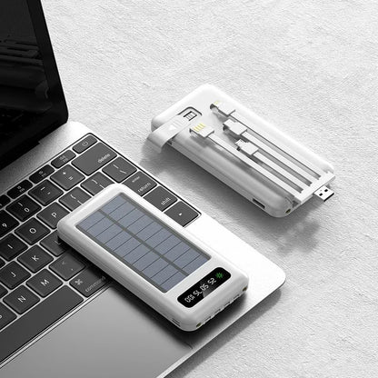 Solar Power Bank 20000mAh - Portable Fast Charging Outdoor Power Bank with Removable Cable