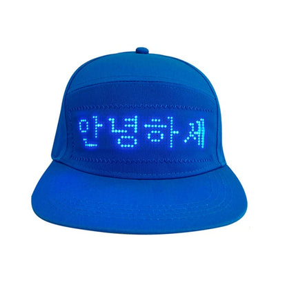 LED message display baseball cap with customizable text