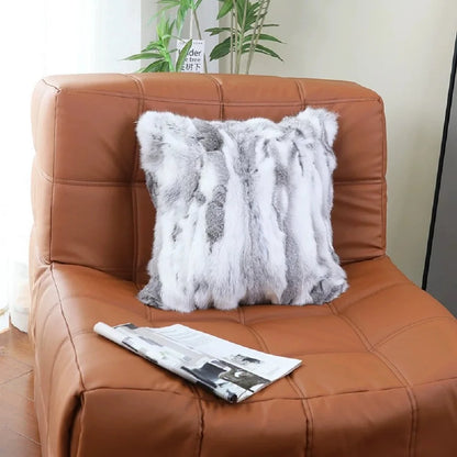 Natural Fur Patchwork Cushion Cover for Sofa, Genuine Rabbit Fur Cushion Cover, Home Decoration