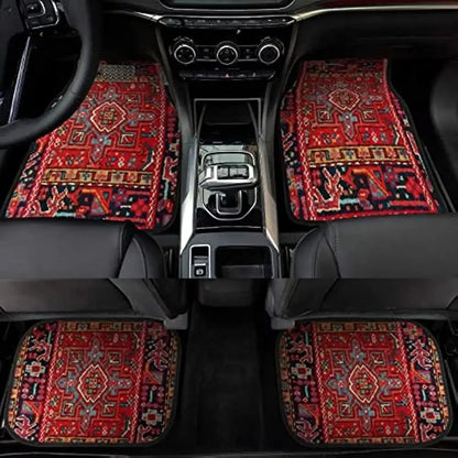 4Pcs Bohemian Car Floor Mats Rubber Back Heavy Duty Persian Carpet Dirty Resistant Car Decoration Car Floor Protector Rugs