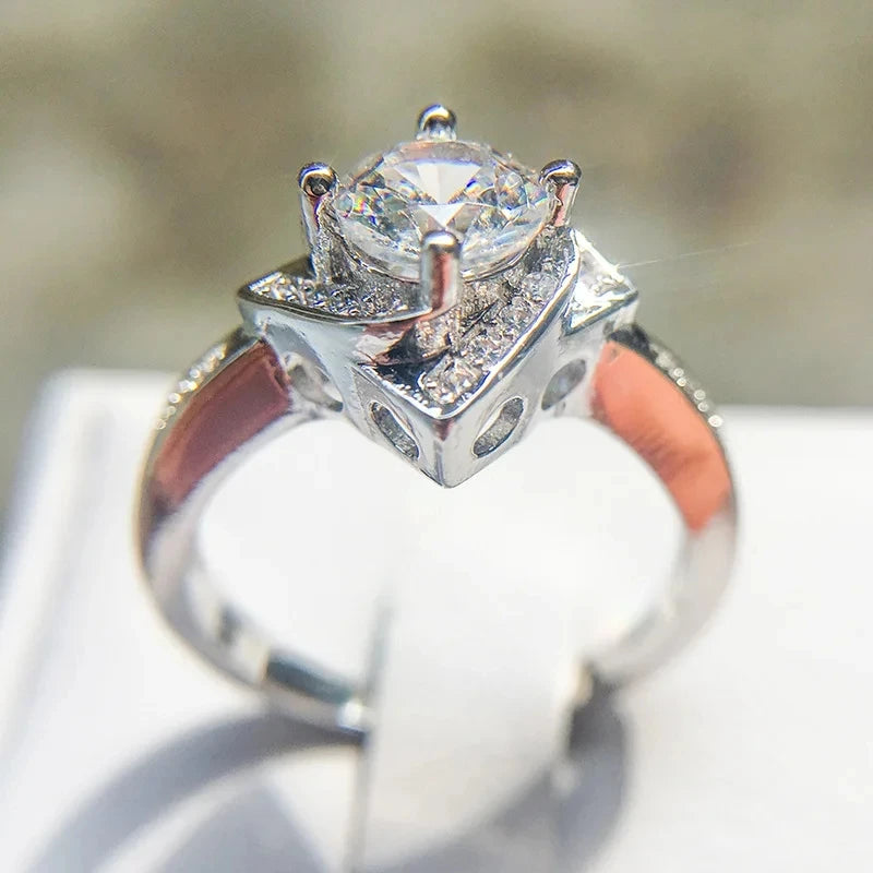 Floral Engagement Ring with Cubic Zirconia Centerpiece Sterling Silver