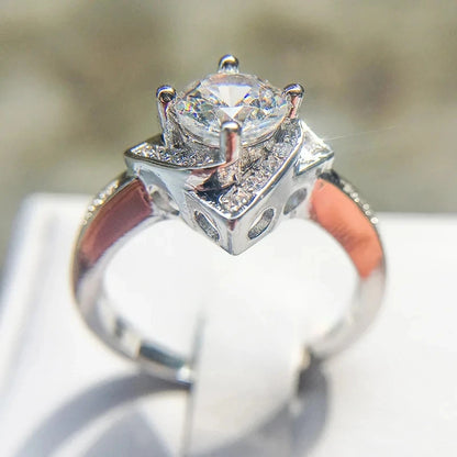 Floral Engagement Ring with Cubic Zirconia Centerpiece Sterling Silver