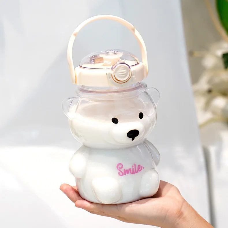 Insulated Teddy Bear Water Bottle 1000ml With Straw And Strap