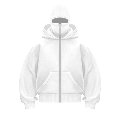 Unisex Cotton Fleece Hooded Zip Up Sweatshirt With Plain Design And Front Pouch Pocket