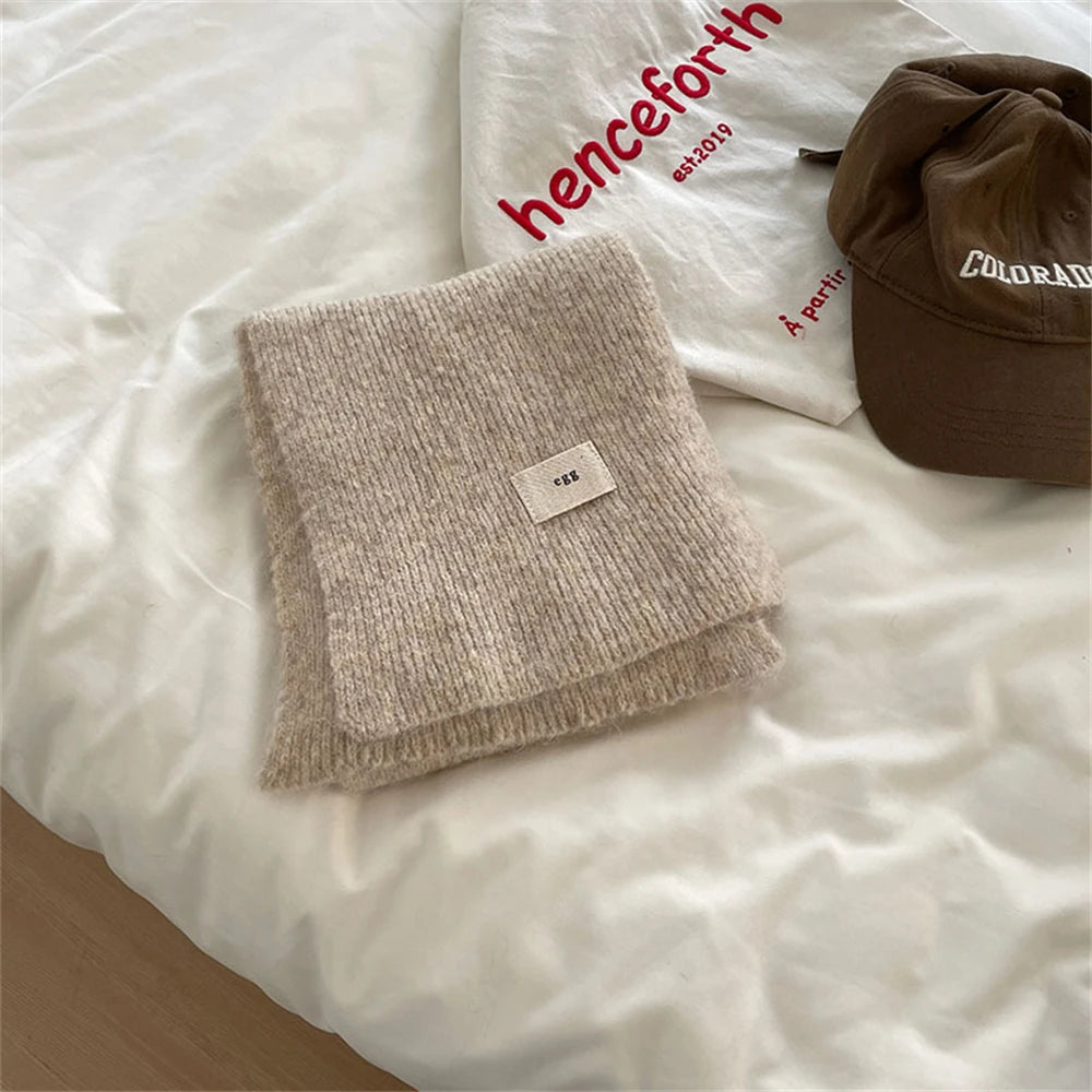 Winter New Woolen Knitted Solid Color Scarf Female Versatile Cold-proof Shawl Women's Thickened Warm Scarves Apparel Accessories