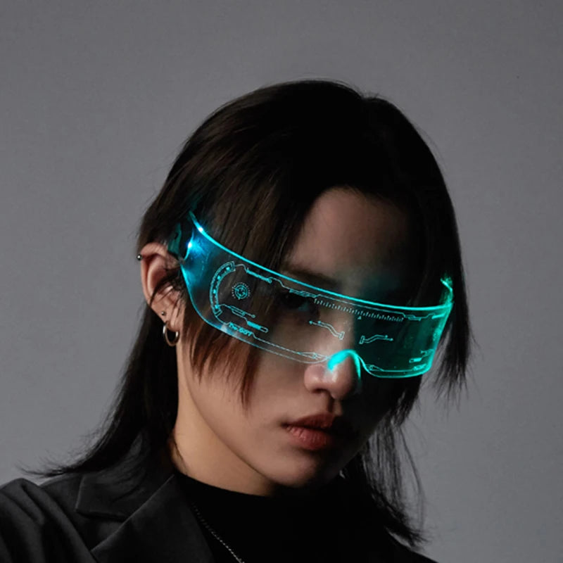 festival glasses glowing futuristic visor with electronic illumination