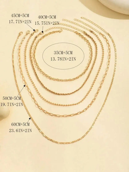 Women's Goldtone Necklace Set With Braided Bead Chains And Star Pendants In Five-Length Array