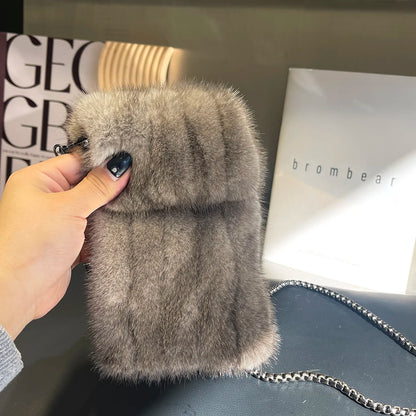 Real Mink Fur Bag Crossbody Bags For Women Phone Bag Lady Shoulder Bags Real Fur Bag Female Messenger Bag Winter Handbag Ladies