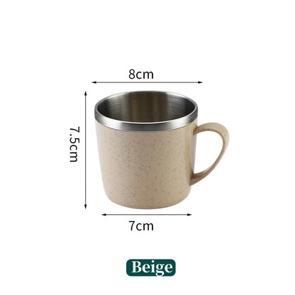 Double Layer Anti-scalding Stainless Steel Cups Plastic Handle Coffee Milk Mug Tea Drinks Water Cup for Home Office Tumbler