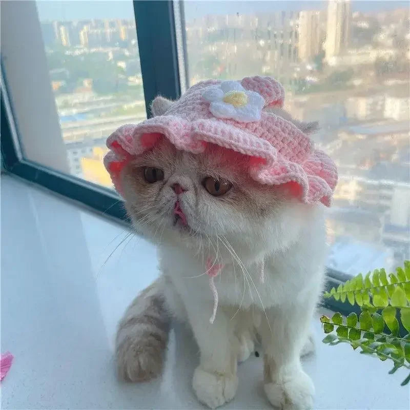 Soft Hat Hand-Crocheted with Elastic Fit for Cats Photo Prop