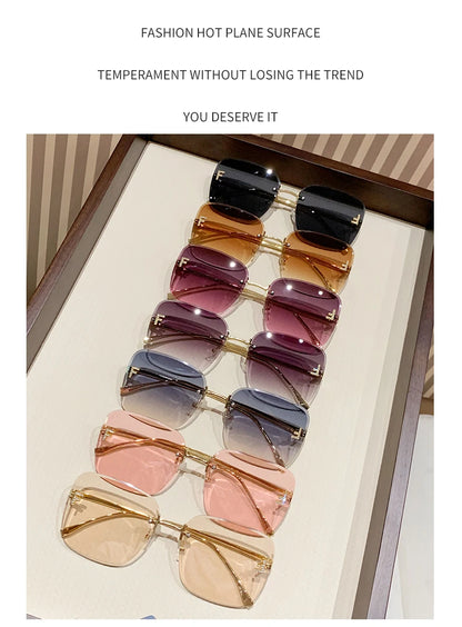 Featherlight Rimless Sunglasses Large Square Frame with Diamond Accent