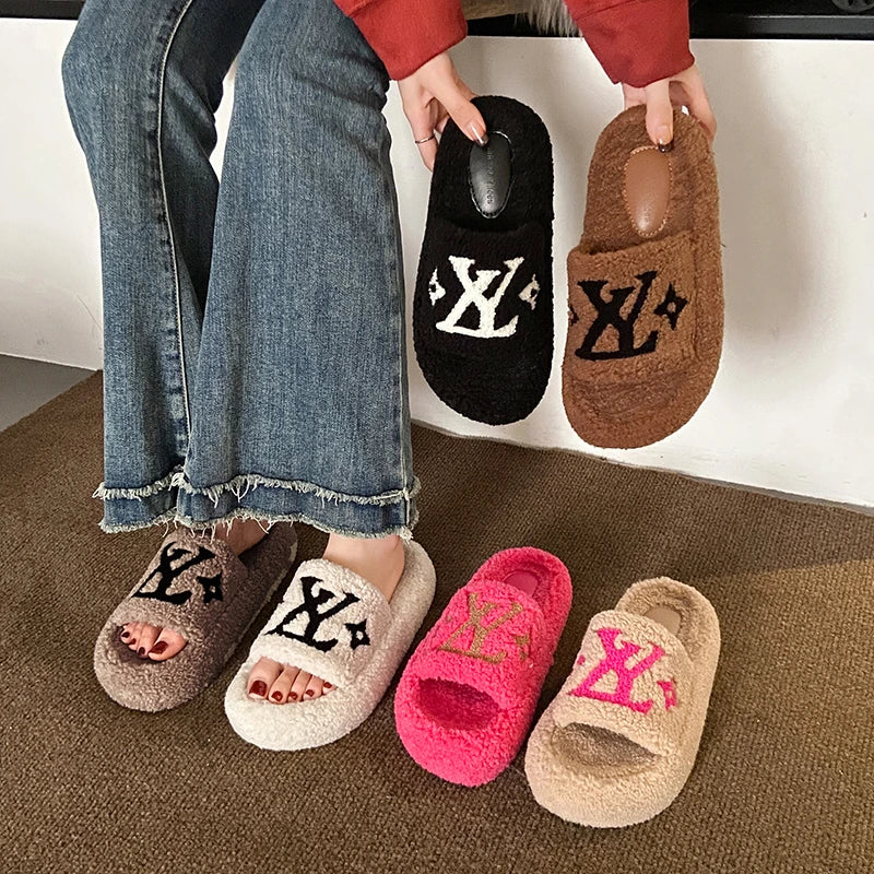 Platform Slippers Corduroy Non-Slip Slip-On Cushioned Insole For Women Beach Wear