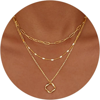 Layered Gold Necklaces Set - 14K Gold Plated Stackable Chain Choker Necklace