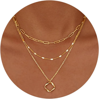 Layered Gold Necklaces Set - 14K Gold Plated Stackable Chain Choker Necklace