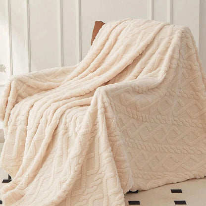 Coral fleece blanket with geometric jacquard pattern