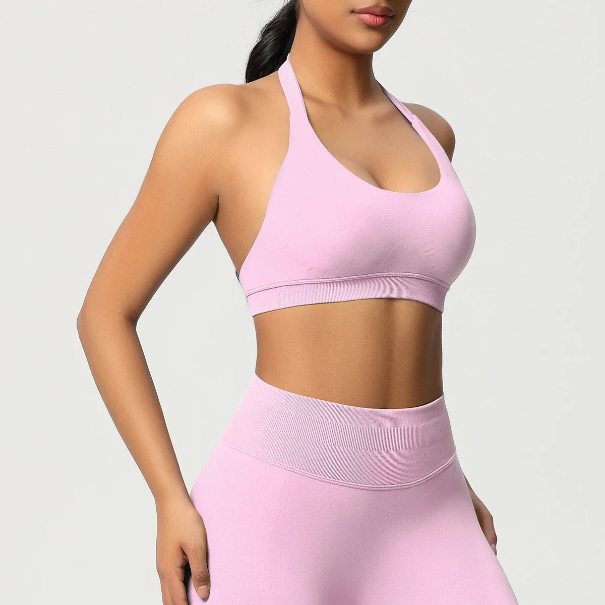 Women’s Seamless Halter Backless Push-Up Sports Bra Cotton-Poly For Gym Running