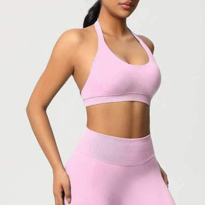 Women’s Seamless Halter Backless Push-Up Sports Bra Cotton-Poly For Gym Running