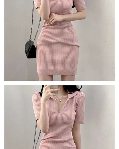 Breathable Dress with V-Neck and Empire Waist Knee Length for Effortless Daytime Style