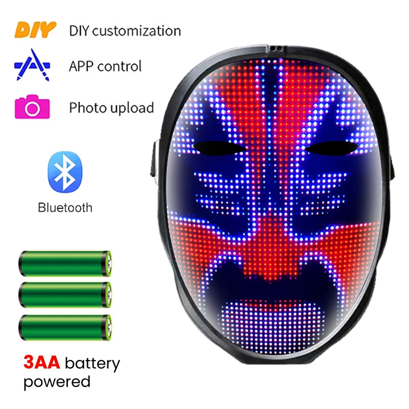 LED Mask Gesture Sensing RGB Full Color Variable Face DIY Photo Animated Editing Maske Halloween Gift For Party Rave