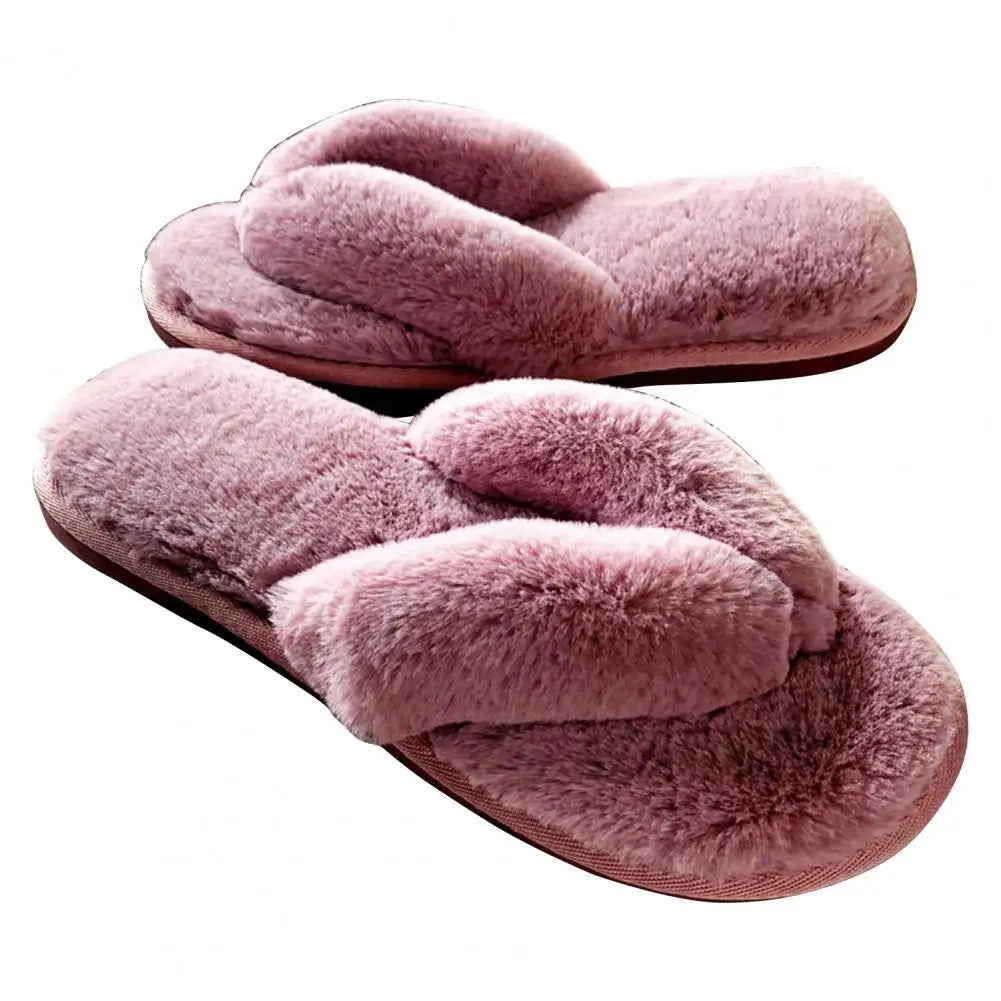 1 Pair Plush Women Slippers Thicken Furry Soft Warm Practical Winter Thermal Flip Flops for Home Indoor