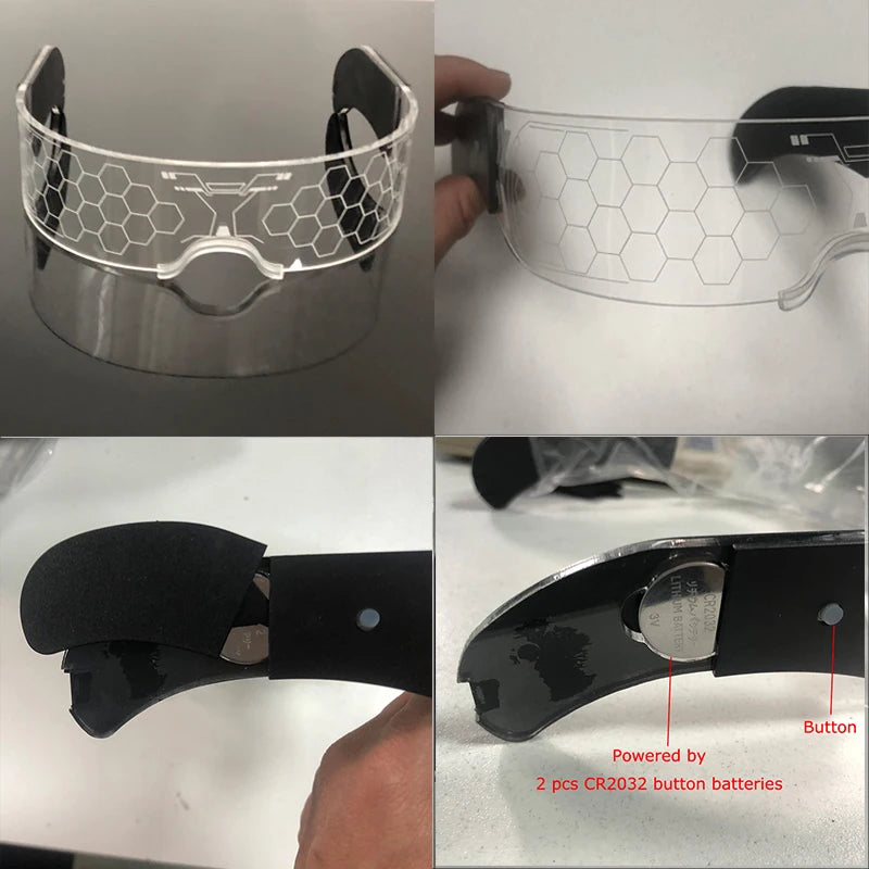 Gifts and novelty LED festival glasses featuring illuminated crystal beads and clear honeycomb graphics