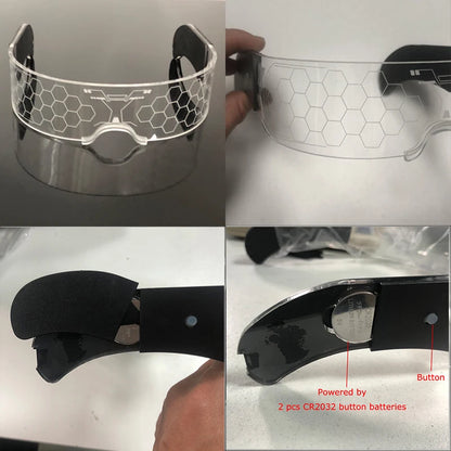 Gifts and novelty LED festival glasses featuring illuminated crystal beads and clear honeycomb graphics