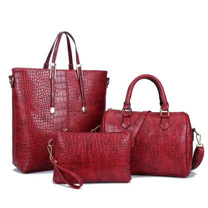 Women's three-piece crocodile-embossed handbag set