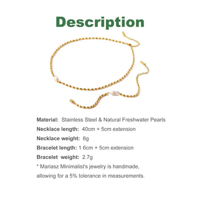 Statement Natural Pearl Charm Beaded Stainless Steel Necklace for Women Gold Color Collarbone Chain Minimalist Jewelry Set