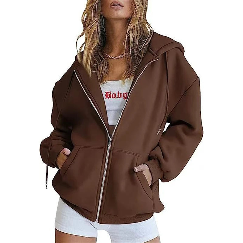 Women's Hoodie With Zip Front Long Sleeves for casual wear