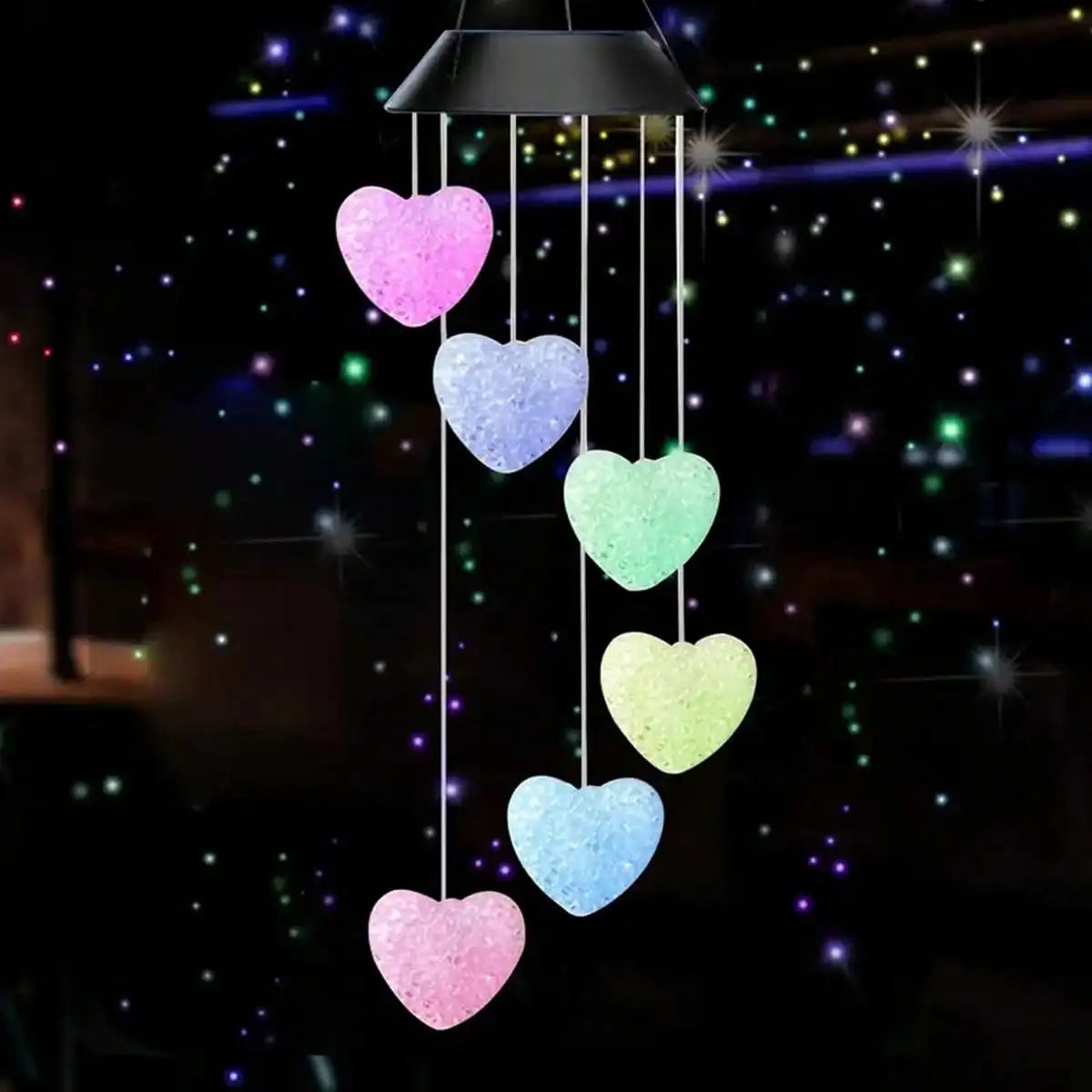 Home decor solar wind chimes hanging light featuring illuminated LED hearts