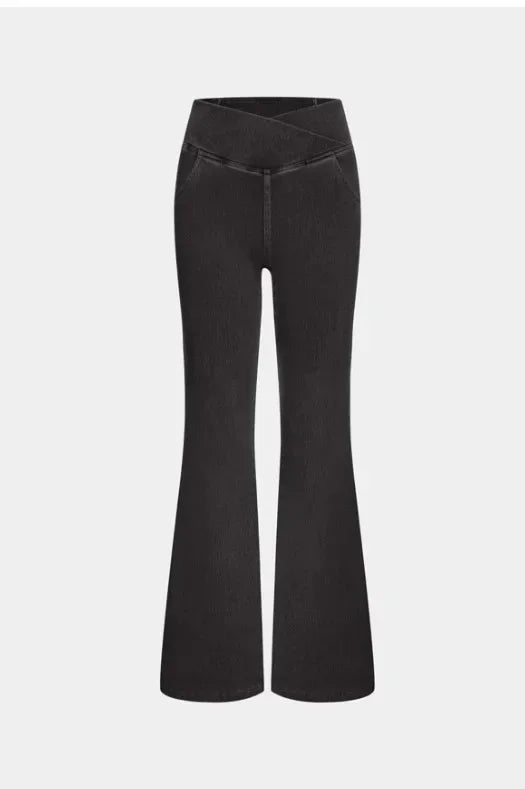 Stretch Pants High Waisted Crossover Flare with Bootcut Silhouette
