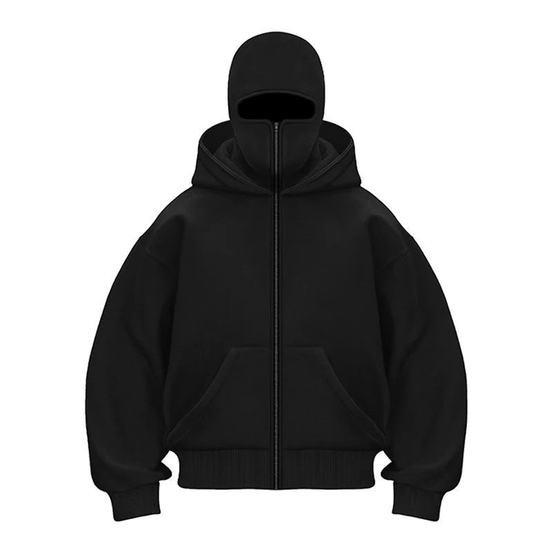 Unisex Cotton Fleece Hooded Zip Up Sweatshirt With Plain Design And Front Pouch Pocket