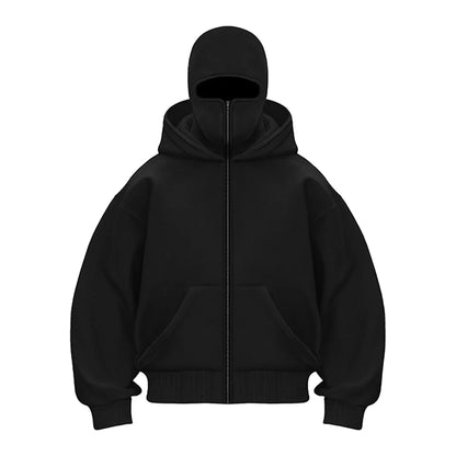 Unisex Cotton Fleece Hooded Zip Up Sweatshirt With Plain Design And Front Pouch Pocket